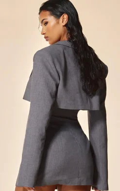 PLT Label Charcoal Tie Side Detail Blazer Dress