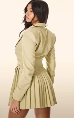 PLT Label Chartreuse Asymmetric Pleated Blazer Dress