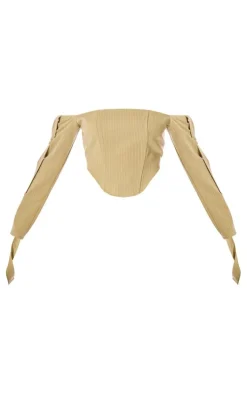 PLT Label Chartreuse Pinstripe Bardot Sleeve Detail Corset