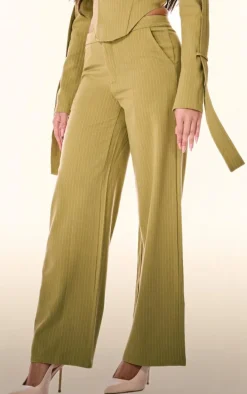 PLT Label Chartreuse Pinstripe Wide Leg Pants