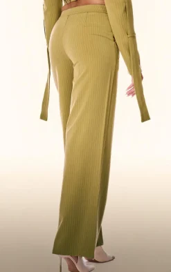 PLT Label Chartreuse Pinstripe Wide Leg Pants