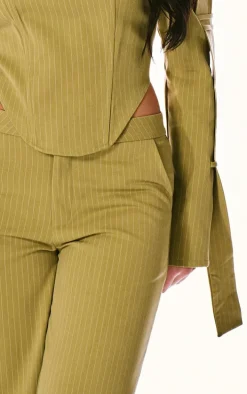 PLT Label Chartreuse Pinstripe Wide Leg Pants