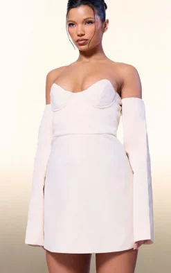 PLT Label Cream Bust Detail Tailored A-line Mini Dress