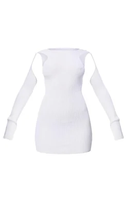 PLT Label Cream Knitted Cut Out Detail Mini Dress