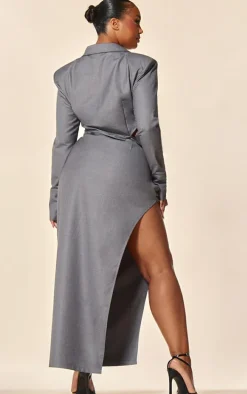 PLT Label Plus Charcoal Shirt Ring Detail Maxi Dress