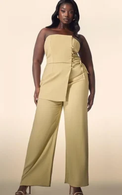 PLT Label Plus Chartreuse Overlay Panel Lace Up Tailored Jumpsuit