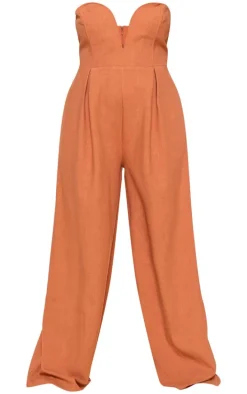 PLT Label Plus Rust Plunge Wide Leg Jumpsuit