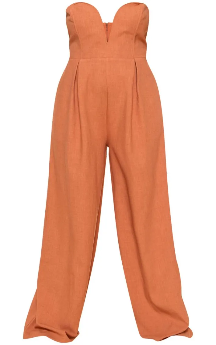 PLT Label Plus Rust Plunge Wide Leg Jumpsuit