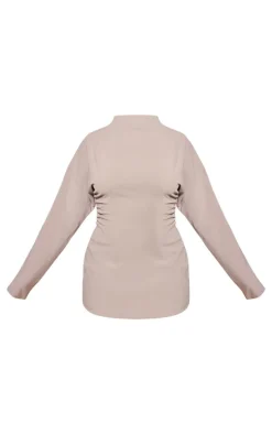 PLT Label Plus Taupe Batwing Sleeved Cinched Waist Bodycon Dress