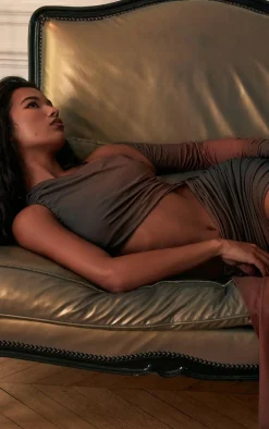 PLT Label Rust Ombre Print Lined Slinky Cut Out Ruched Bodycon Dress