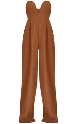PLT Label Rust Plunge Wide Leg Jumpsuit
