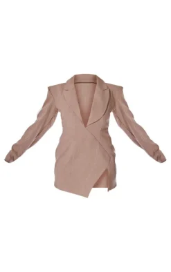 PLT Label Taupe Asymmetric Oversized Blazer Dress