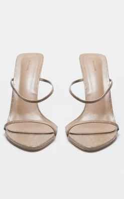 PLT Label Taupe Croc Faux Leather Barely There Point Toe High Heels