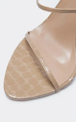 PLT Label Taupe Croc Faux Leather Barely There Point Toe High Heels