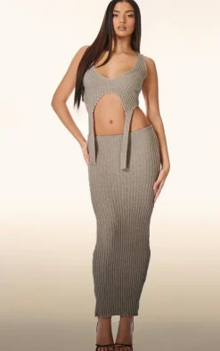 PLT Label Taupe Knitted Strap Detail Top