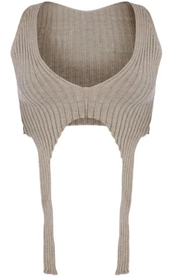 PLT Label Taupe Knitted Strap Detail Top