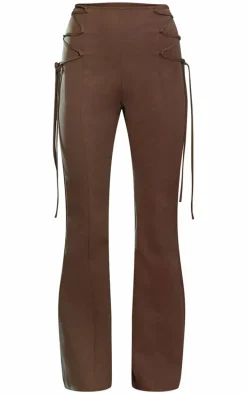 PLT Label Taupe Lace Up Extreme High Waisted Tailored Pants