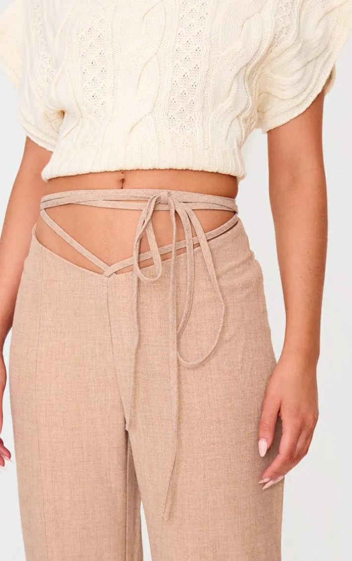 PLT Label Taupe Tie Waist Pants