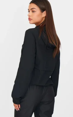 PLT RUN Black Ripstop Half Zip Cropped Running Jacket