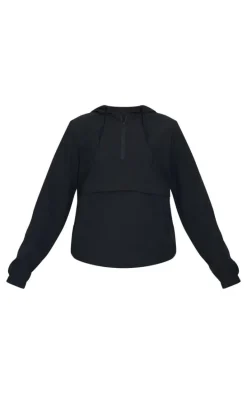 PLT RUN Black Ripstop Half Zip Cropped Running Jacket