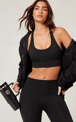 PLT RUN Black Sculpt Adjustable Longline Sports Bra