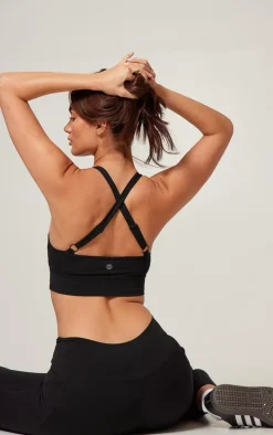 PLT RUN Black Sculpt Adjustable Longline Sports Bra