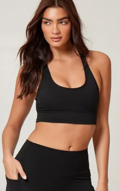 PLT RUN Black Sculpt Adjustable Longline Sports Bra