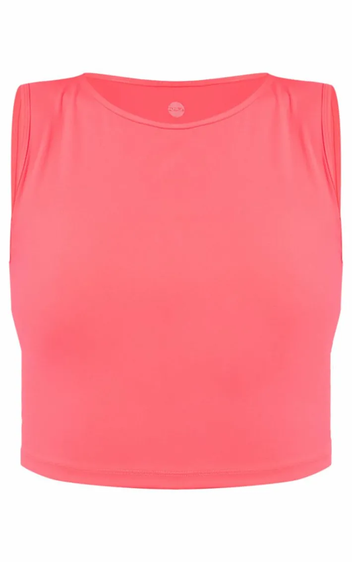 PLT RUN Hot Pink Sculpt Padded Basic Racer Neck Top