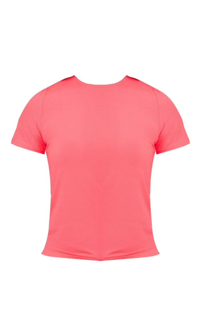 PLT RUN Hot Pink Short Sleeve Airtex Top