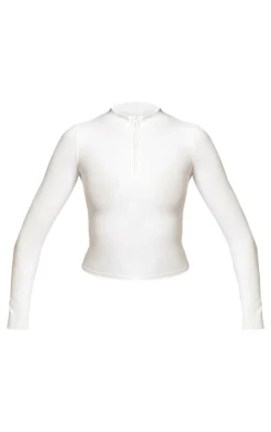 PLT RUN White High Neck Zip Up Long Sleeve Branded Top