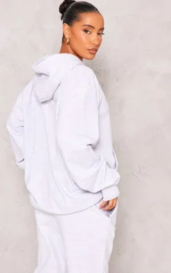 PLT SPORT Ash Grey Bold Embroidered Oversized Hoodie