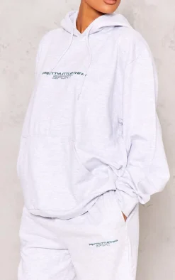 PLT SPORT Ash Grey Bold Embroidered Oversized Hoodie