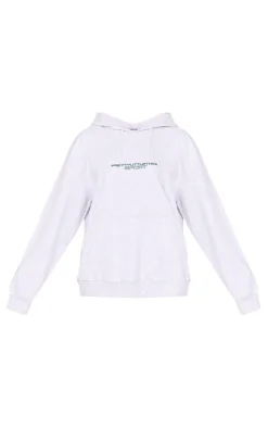 PLT SPORT Ash Grey Bold Embroidered Oversized Hoodie