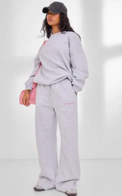 PLT SPORT Ash Grey Embroidered Drawstring Waist Wide Leg Sweatpants