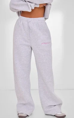 PLT SPORT Ash Grey Embroidered Drawstring Waist Wide Leg Sweatpants