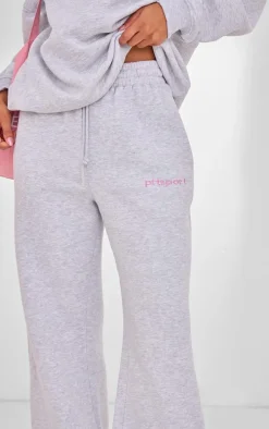 PLT SPORT Ash Grey Embroidered Drawstring Waist Wide Leg Sweatpants