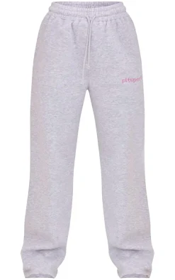 PLT SPORT Ash Grey Embroidered Drawstring Waist Wide Leg Sweatpants