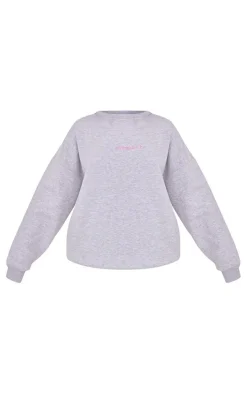 PLT SPORT Ash Grey Embroidered Oversized Sweatshirt