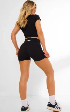 PLT SPORT Black Sculpt Ruched Side Shorts