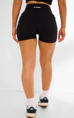 PLT SPORT Black Sculpt Ruched Side Shorts