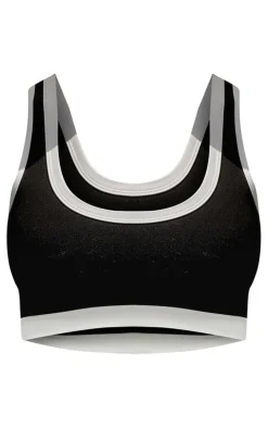 PLT SPORT Black Sculpt V Front Contrast Detail Crop Top
