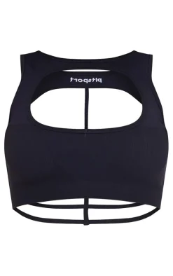 PLT SPORT Black Seamless Contrast Rib Cage Back Sports Bra