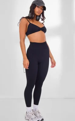 PLT SPORT Black Seamless Twist Front Sports Bra