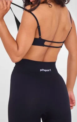 PLT SPORT Black Seamless Twist Front Sports Bra