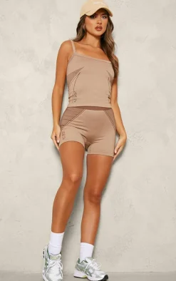 PLT SPORT Brown Jacquard Seamless Gym Vest