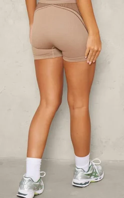 PLT SPORT Brown Jacquard Seamless Booty Shorts