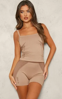PLT SPORT Brown Jacquard Seamless Booty Shorts