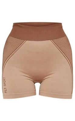 PLT SPORT Brown Jacquard Seamless Booty Shorts