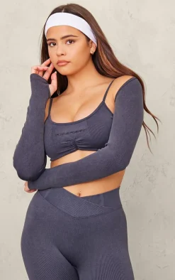 PLT SPORT Charcoal Acid Wash Seamless Rib Yoga Shrug