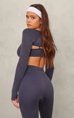 PLT SPORT Charcoal Acid Wash Seamless Rib Yoga Shrug